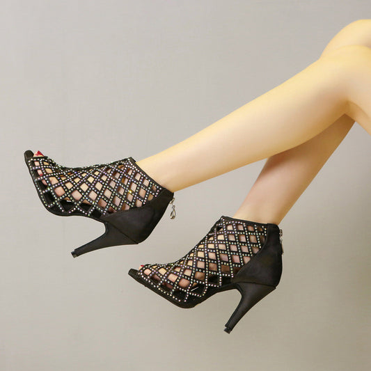 Satin Hot Rhinestone Latin Dance Shoes With High Heels - Mi tienda