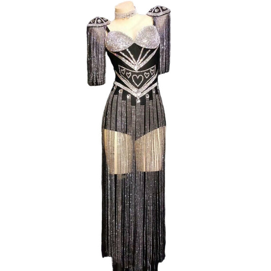 Rhinestone Tassel Mesh Elastic Thin Latin Dance Skirt - Mi tienda