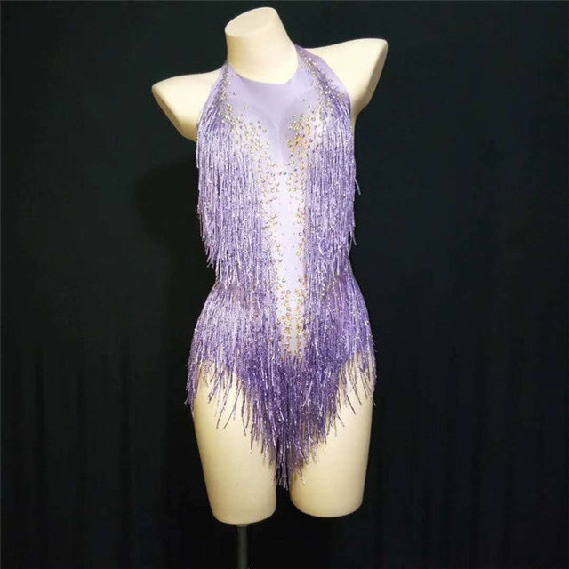 Rhinestone Tassel Mesh Elastic Thin Latin Dance - Mi tienda
