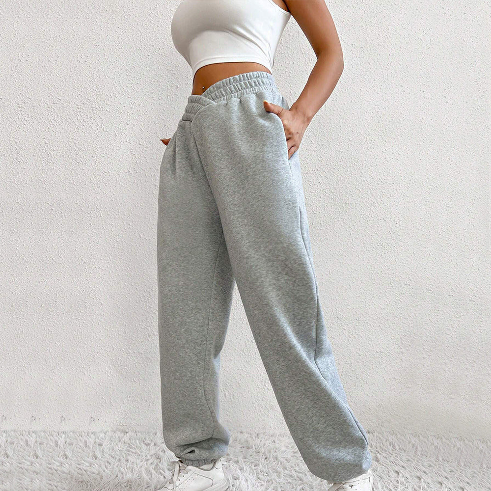Women's Exercise Ankle-tied High Waist Velvet Padded V-shaped Waist Casual Pants - Mi tienda