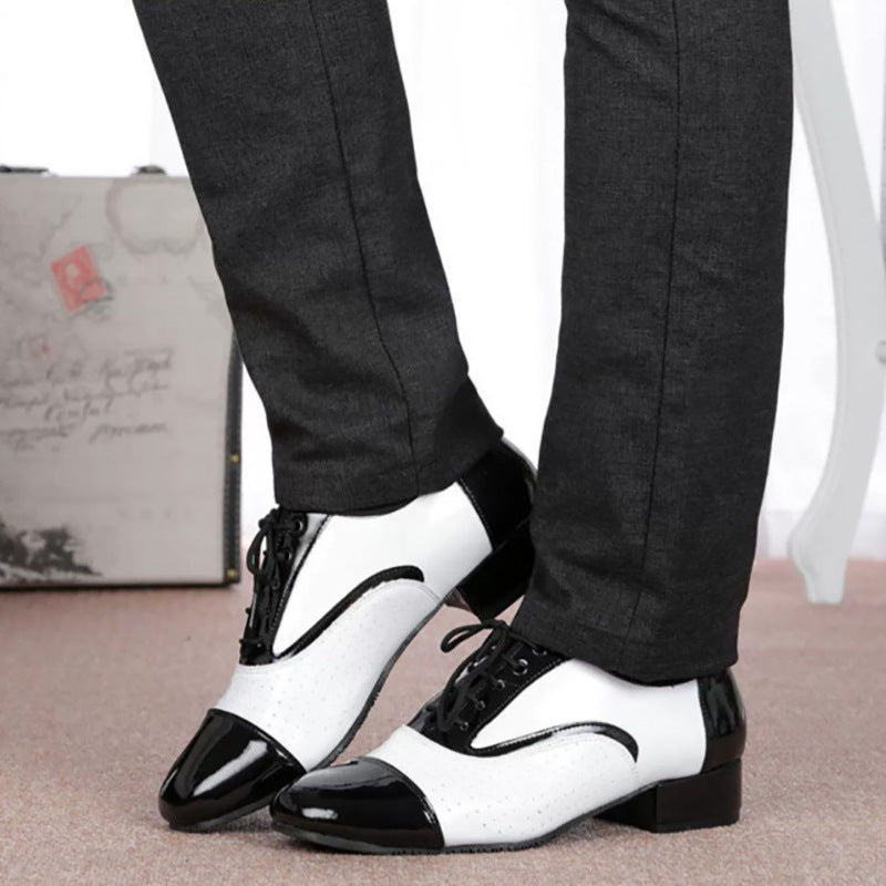 Latin Dance Shoes Men's Leather Black And White International Dancing Shoes - Mi tienda