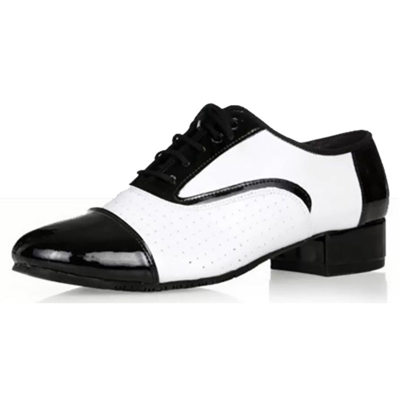 Latin Dance Shoes Men's Leather Black And White International Dancing Shoes - Mi tienda
