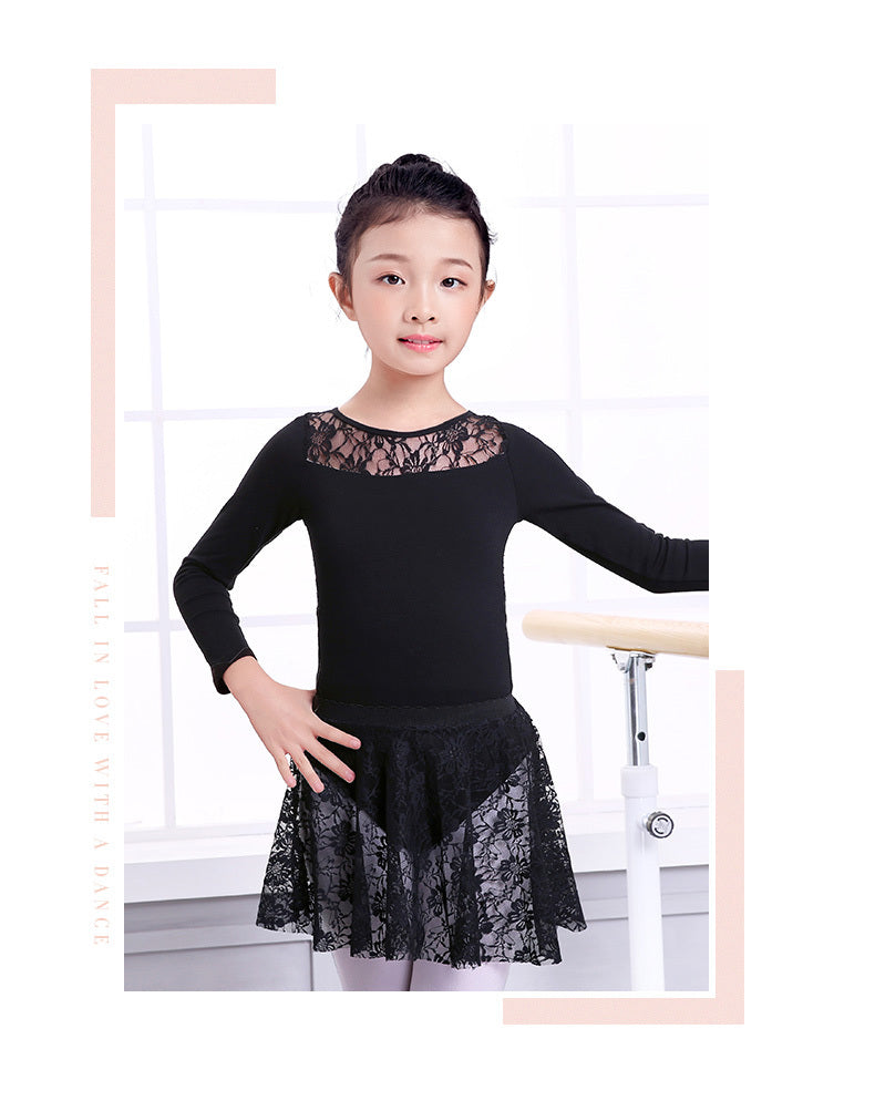 Girls' Long-sleeved Cotton Black Dance Dress - Mi tienda