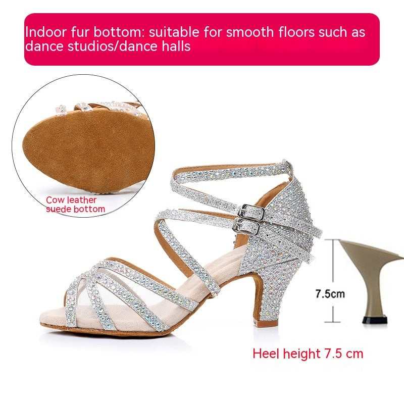 Diamond Latin Dance Shoes Women's Sandals Professional Soft Bottom