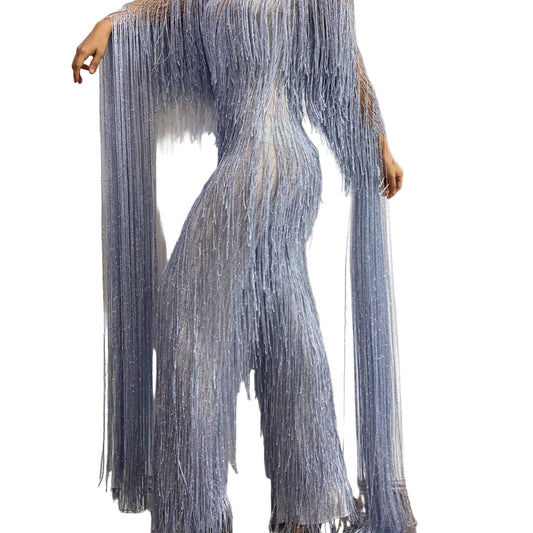 Rhinestone Fringed Mesh Elastic Thin Latin Dance Skirt Dress