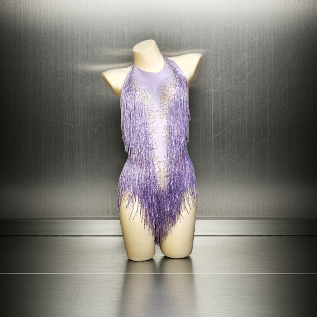 Rhinestone Tassel Mesh Elastic Thin Latin Dance - Mi tienda