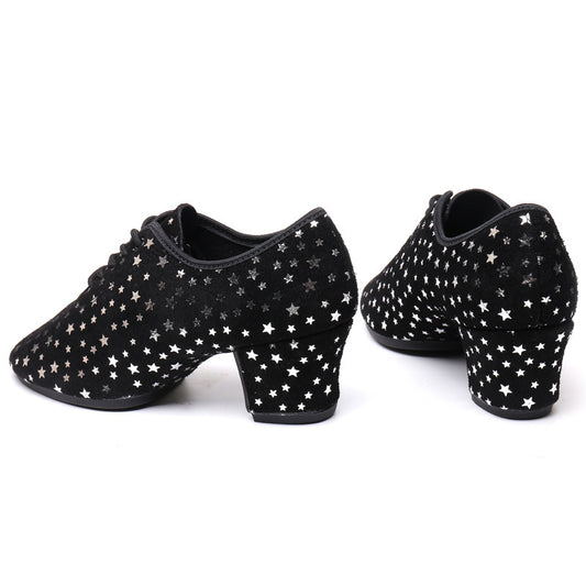 Dancing PA Female Teacher Latin Dance Shoes Suede Cowhide Square Dance Soft Bottom Starry Sky - Mi tienda