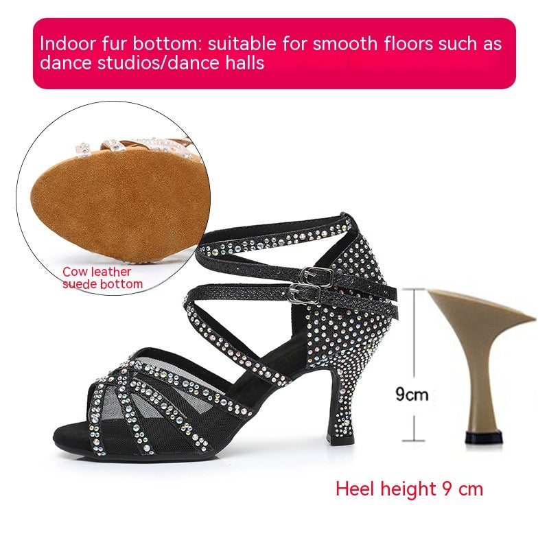 Diamond Latin Dance Shoes Women's Sandals Professional Soft Bottom