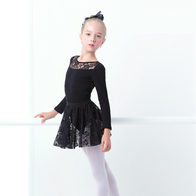 Girls' Long-sleeved Cotton Black Dance Dress - Mi tienda