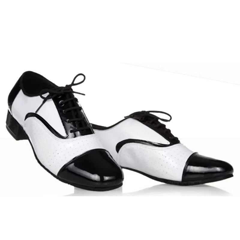 Latin Dance Shoes Men's Leather Black And White International Dancing Shoes - Mi tienda