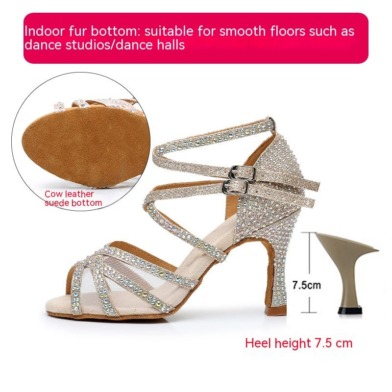 Diamond Latin Dance Shoes Women's Sandals Professional Soft Bottom