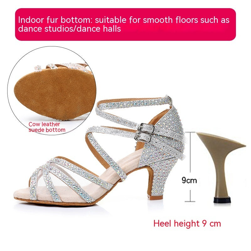Diamond Latin Dance Shoes Women's Sandals Professional Soft Bottom