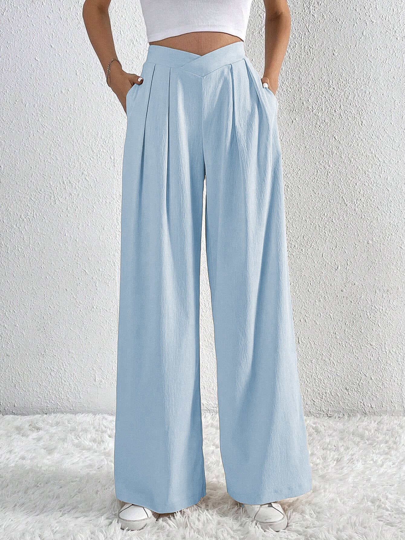 Summer New Solid Color Pleated Casual Wide-leg Pants Loose Casual Women's Commuting Versatile Style Comfortable TrousersS - Mi tienda