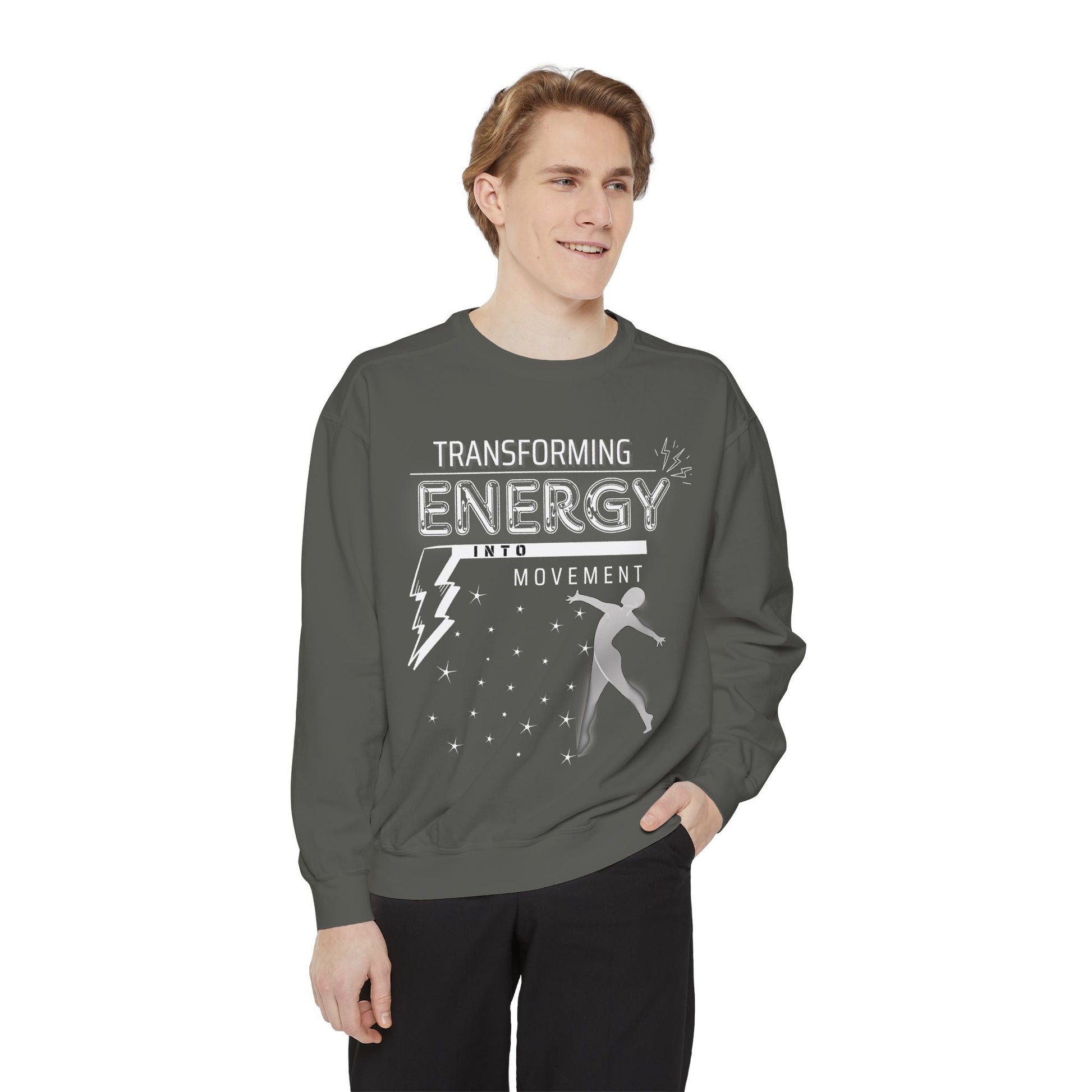 Transforming Energy Sweatshirt, Unisex Garment-Dyed Sweatshirt for Movement, Motivational Gift, Gym Apparel, Cozy Layering - Mi tienda