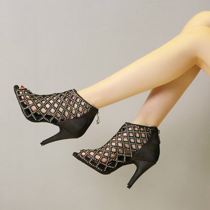 Satin Hot Rhinestone Latin Dance Shoes With High Heels - Mi tienda