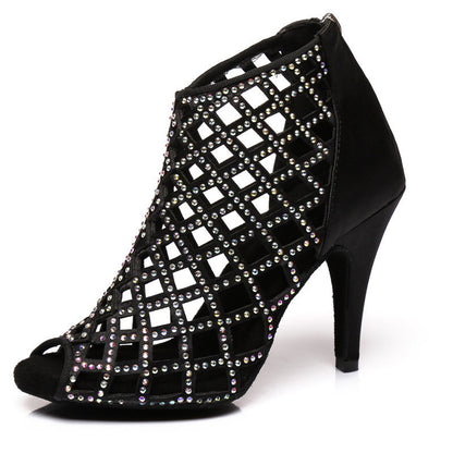 Satin Hot Rhinestone Latin Dance Shoes With High Heels - Mi tienda