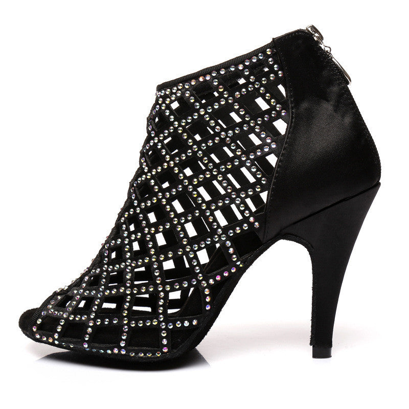 Satin Hot Rhinestone Latin Dance Shoes With High Heels - Mi tienda