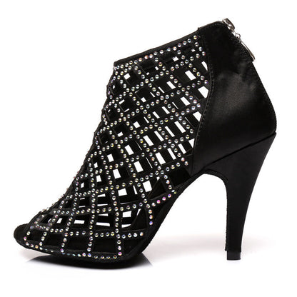 Satin Hot Rhinestone Latin Dance Shoes With High Heels - Mi tienda