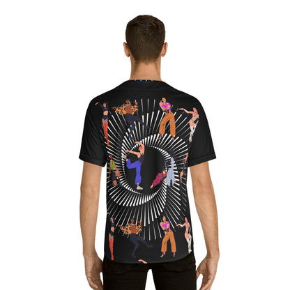 Men's Baseball Jersey - Red DISCO BALL Jersey with Artistic Design dancers - Perfect for Sports and Casual Wear