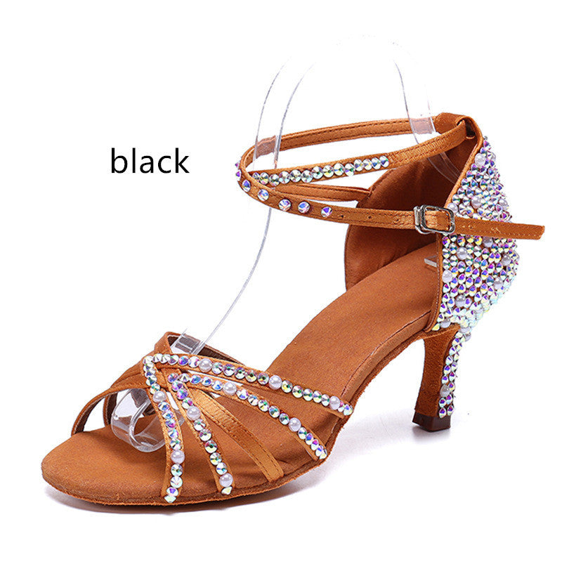 Latin Dance Shoes Rhinestone Pearl Satin Women - Mi tienda