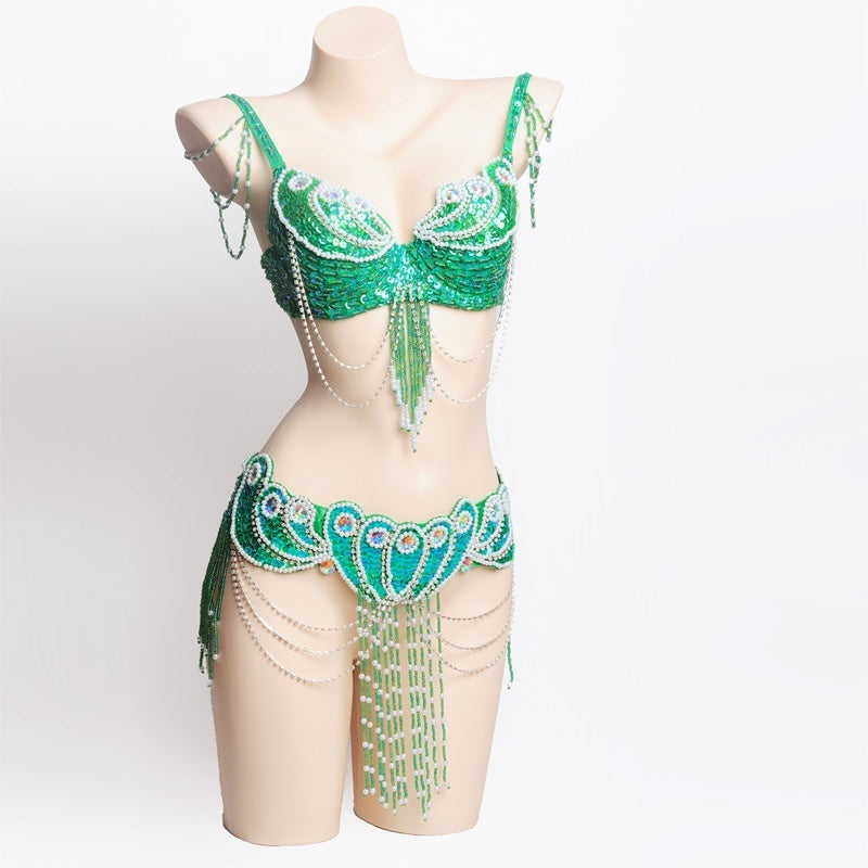 Pearl Embroidery Belly Dance Bra Girdle Suit - Mi tienda