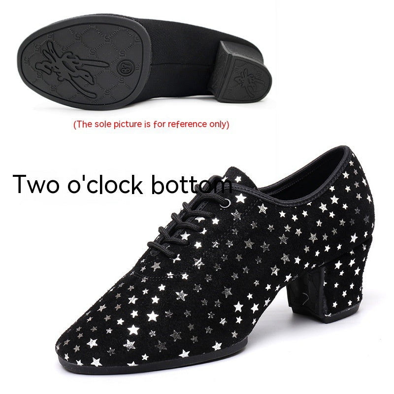 Dancing PA Female Teacher Latin Dance Shoes Suede Cowhide Square Dance Soft Bottom Starry Sky - Mi tienda