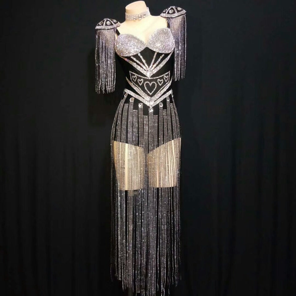 Rhinestone Tassel Mesh Elastic Thin Latin Dance Skirt - Mi tienda
