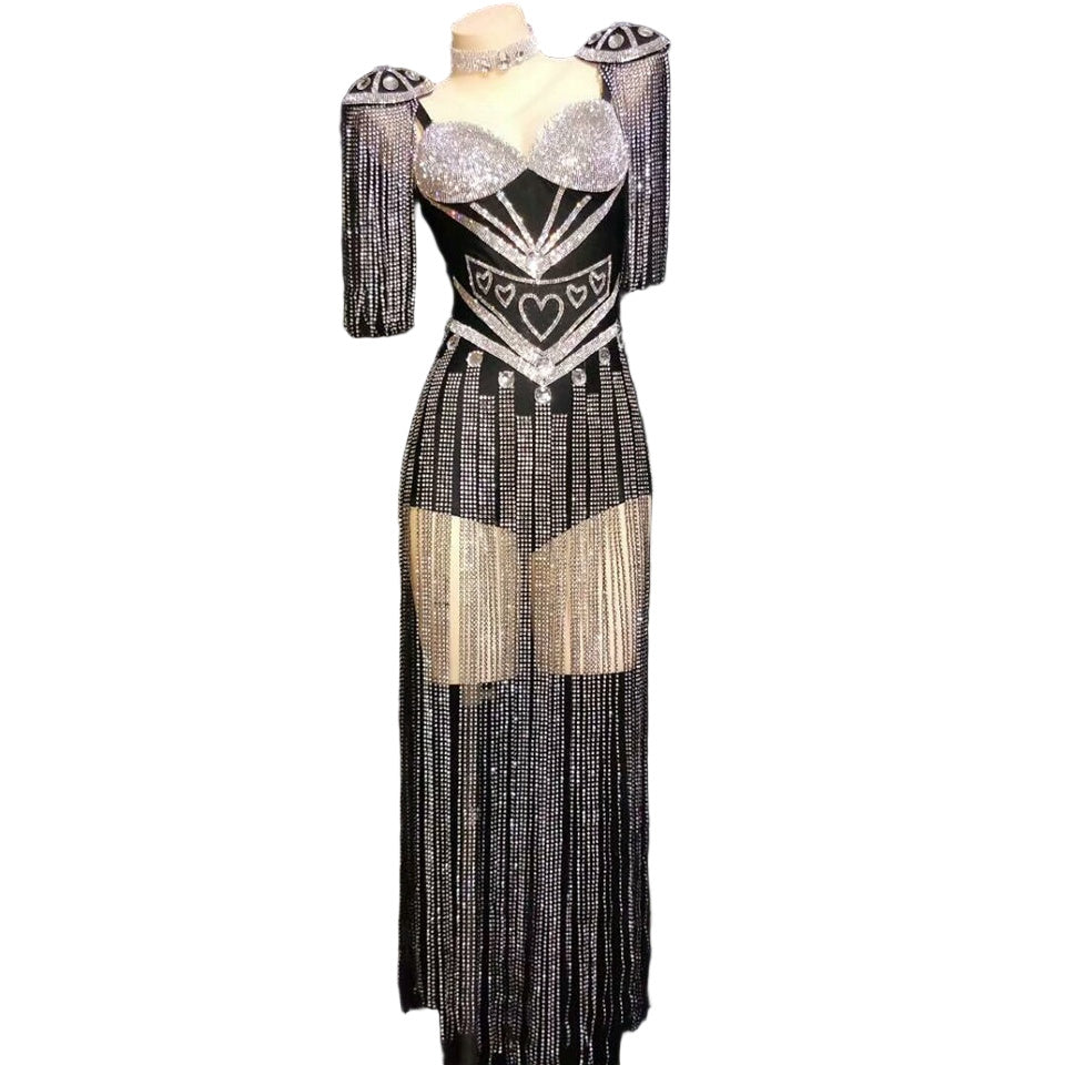 Rhinestone Tassel Mesh Elastic Thin Latin Dance Skirt - Mi tienda