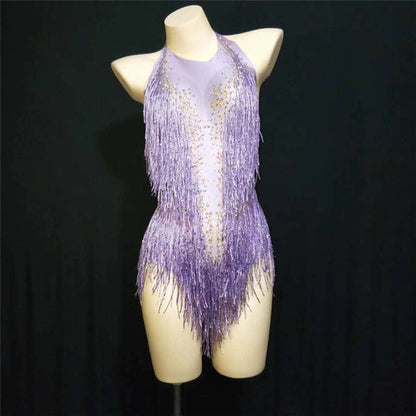 Rhinestone Tassel Mesh Elastic Thin Latin Dance - Mi tienda