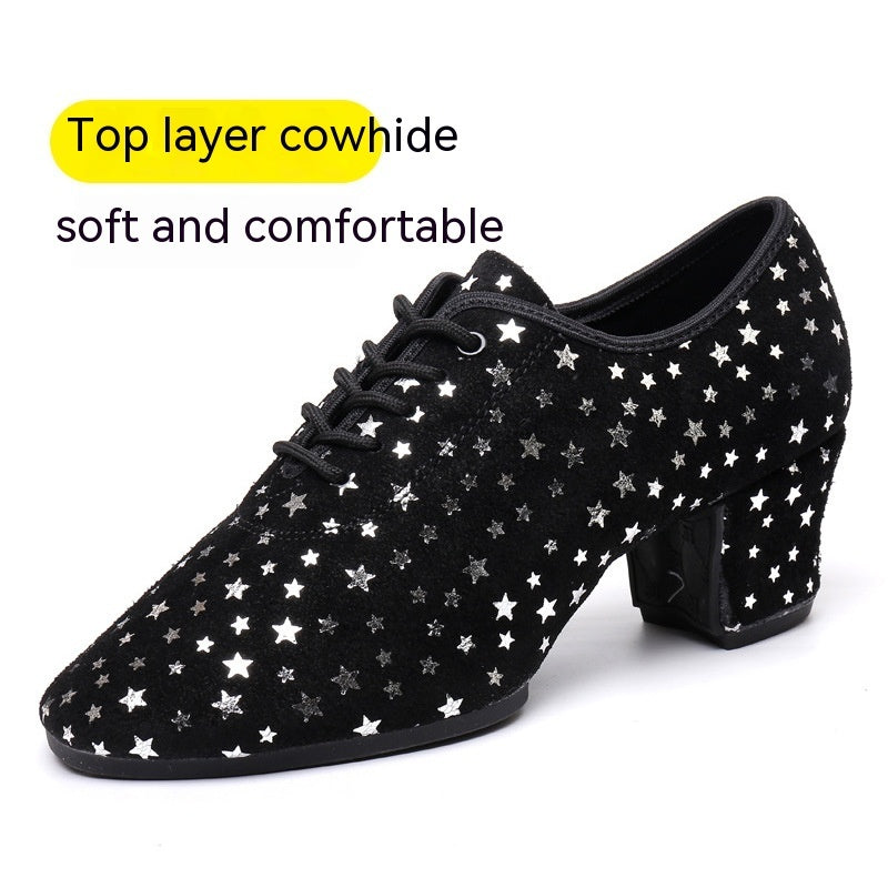 Dancing PA Female Teacher Latin Dance Shoes Suede Cowhide Square Dance Soft Bottom Starry Sky - Mi tienda