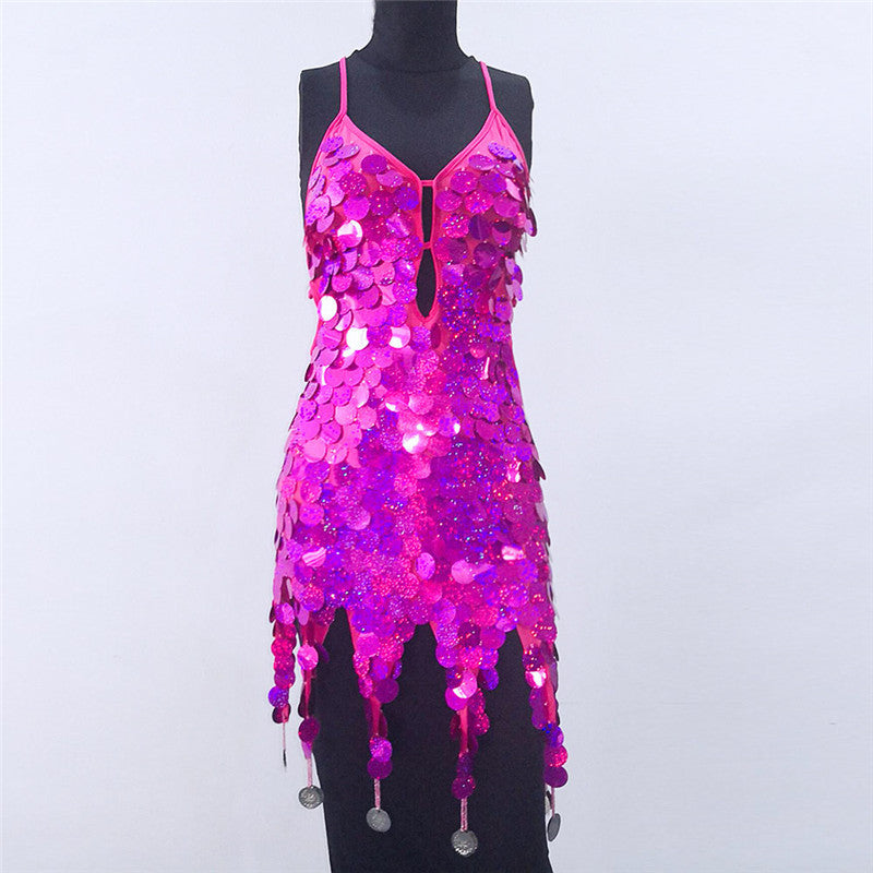 Tassel Laser Sequin Latin Dance Dress Costume - Mi tienda