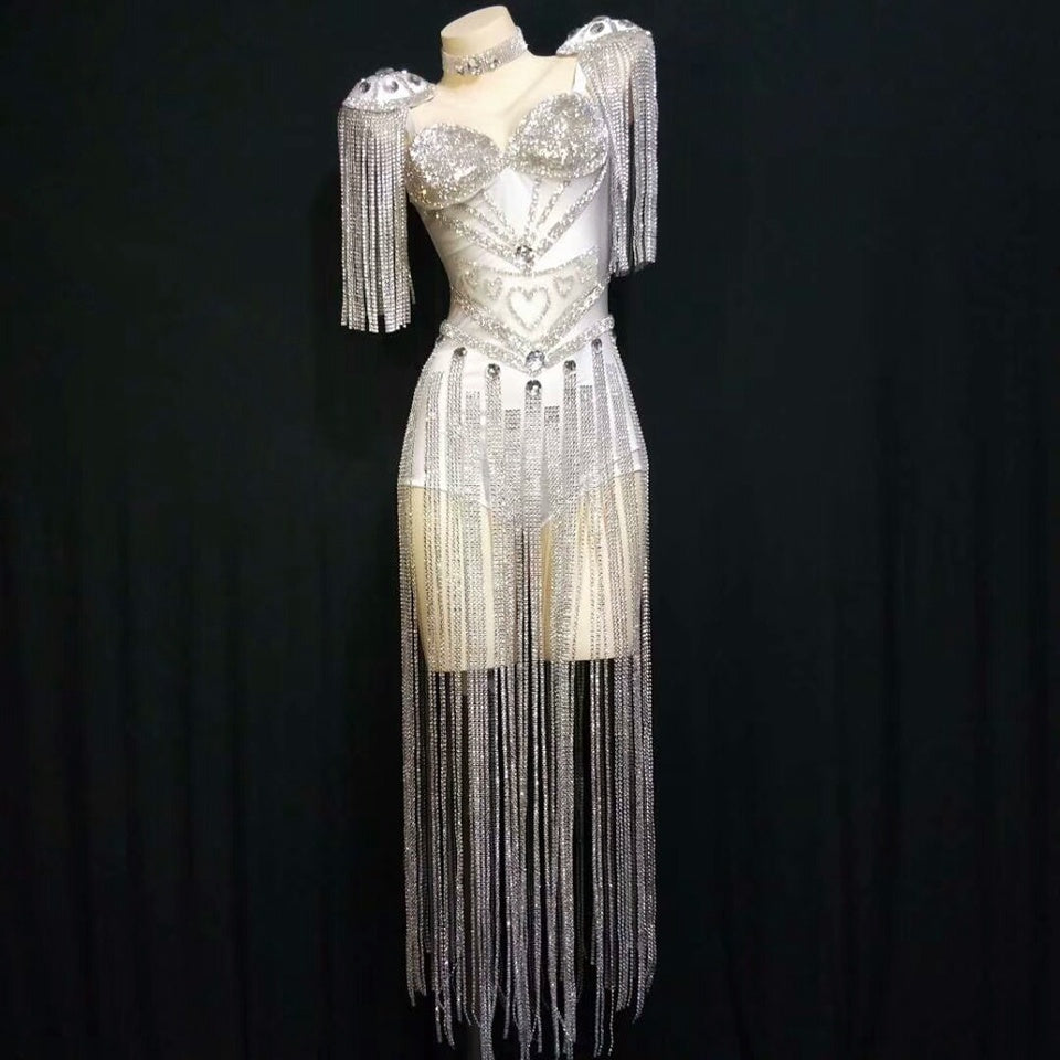 Rhinestone Tassel Mesh Elastic Thin Latin Dance Skirt - Mi tienda