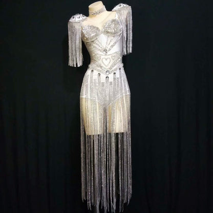 Rhinestone Tassel Mesh Elastic Thin Latin Dance Skirt - Mi tienda