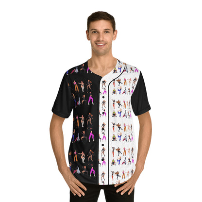 Men's Baseball Jersey - Red DISCO BALL Jersey with Artistic Design dancers - Perfect for Sports and Casual Wear