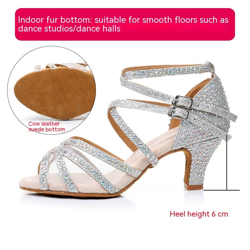 Diamond Latin Dance Shoes Women's Sandals Professional Soft Bottom