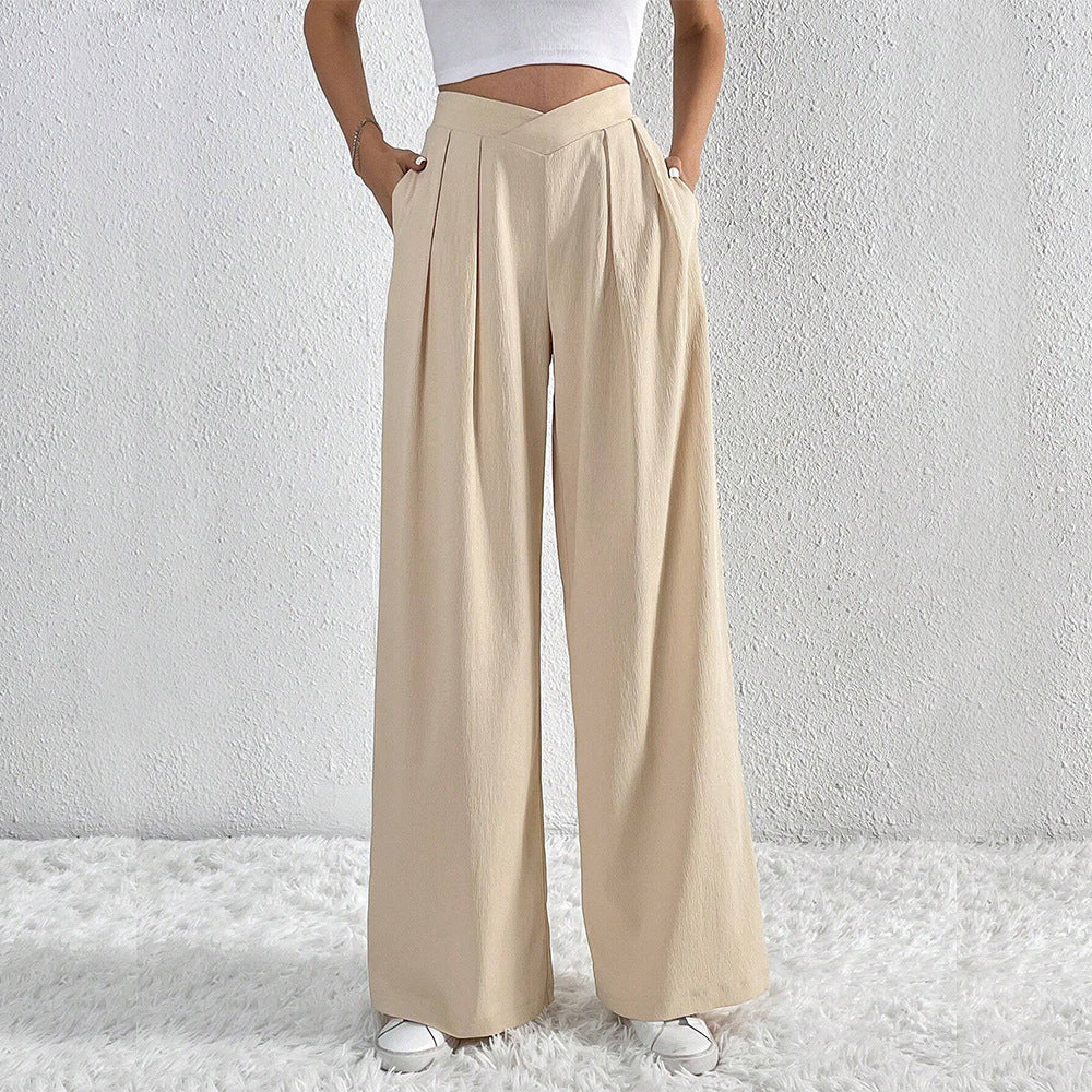 Summer New Solid Color Pleated Casual Wide-leg Pants Loose Casual Women's Commuting Versatile Style Comfortable TrousersS - Mi tienda