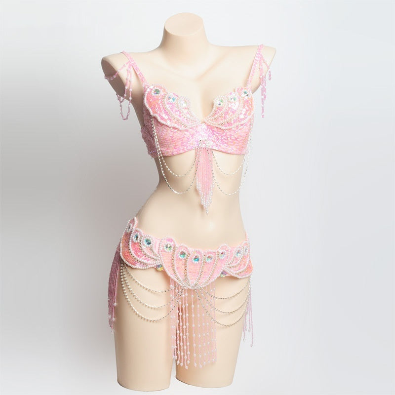 Pearl Embroidery Belly Dance Bra Girdle Suit - Mi tienda