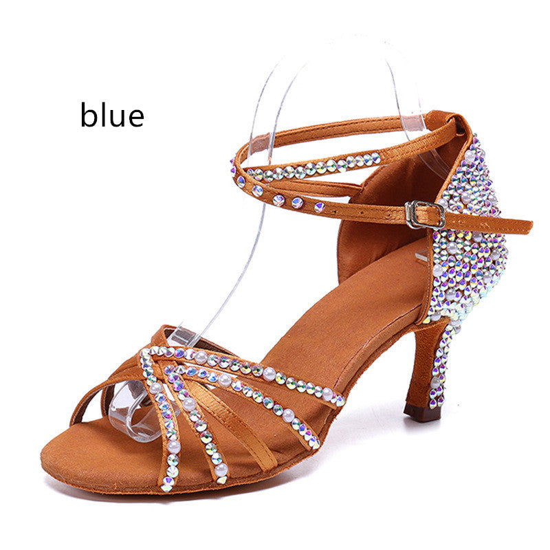 Latin Dance Shoes Rhinestone Pearl Satin Women - Mi tienda