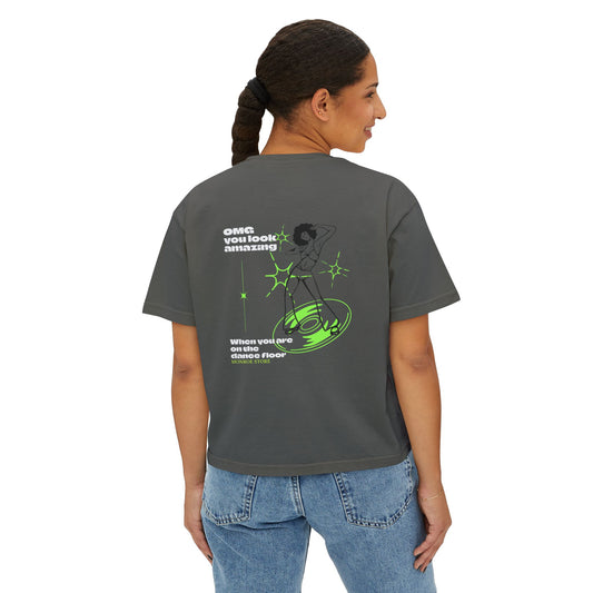 Retro Style Boxy Tee, Vintage Graphic Top, Festival Outfit, Gift for Her, Disco Dance Shirt, Women's Graphic Tee,