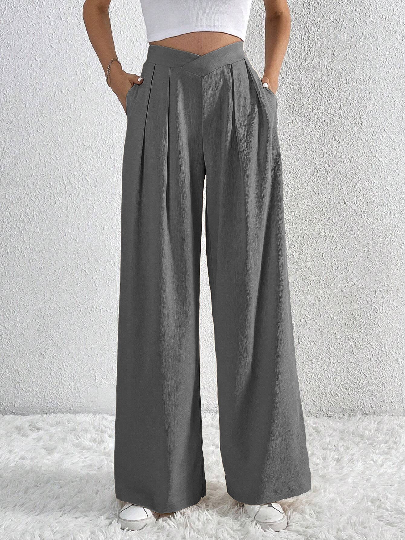 Summer New Solid Color Pleated Casual Wide-leg Pants Loose Casual Women's Commuting Versatile Style Comfortable TrousersS - Mi tienda