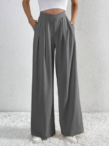 Summer New Solid Color Pleated Casual Wide-leg Pants Loose Casual Women's Commuting Versatile Style Comfortable TrousersS - Mi tienda