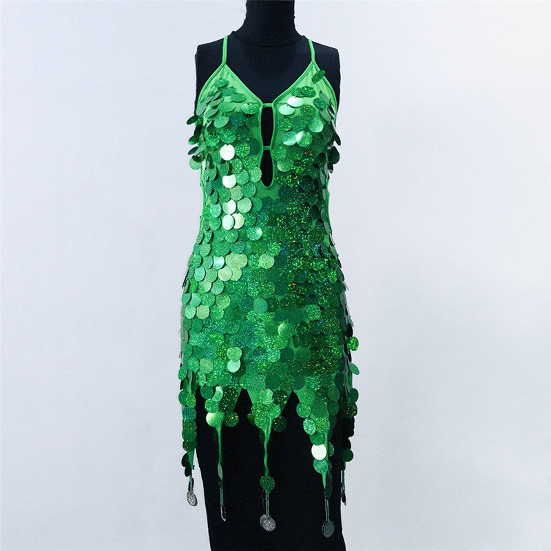 Tassel Laser Sequin Latin Dance Dress Costume - Mi tienda