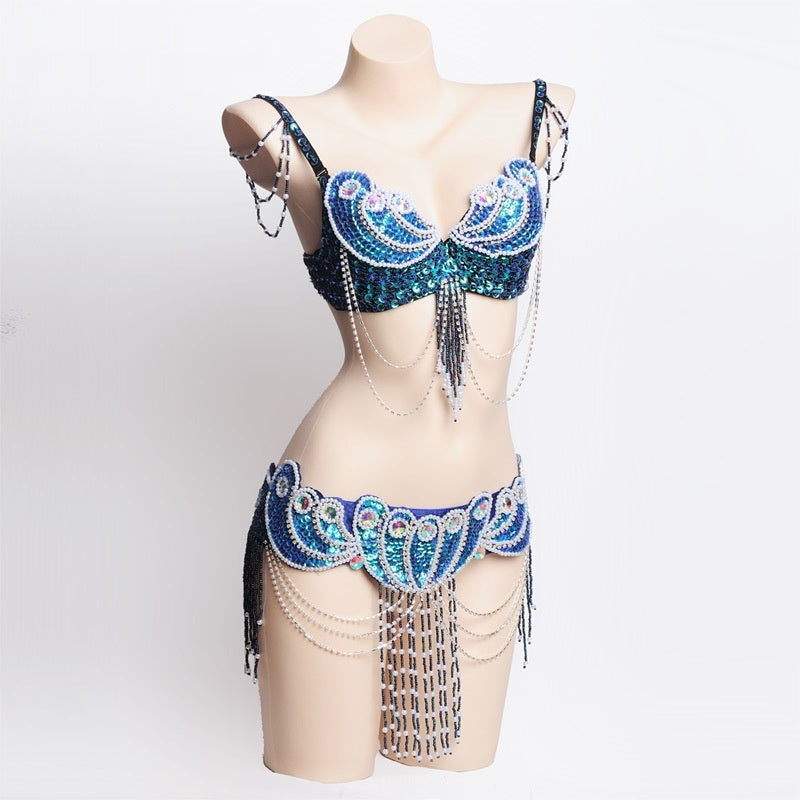 Pearl Embroidery Belly Dance Bra Girdle Suit - Mi tienda