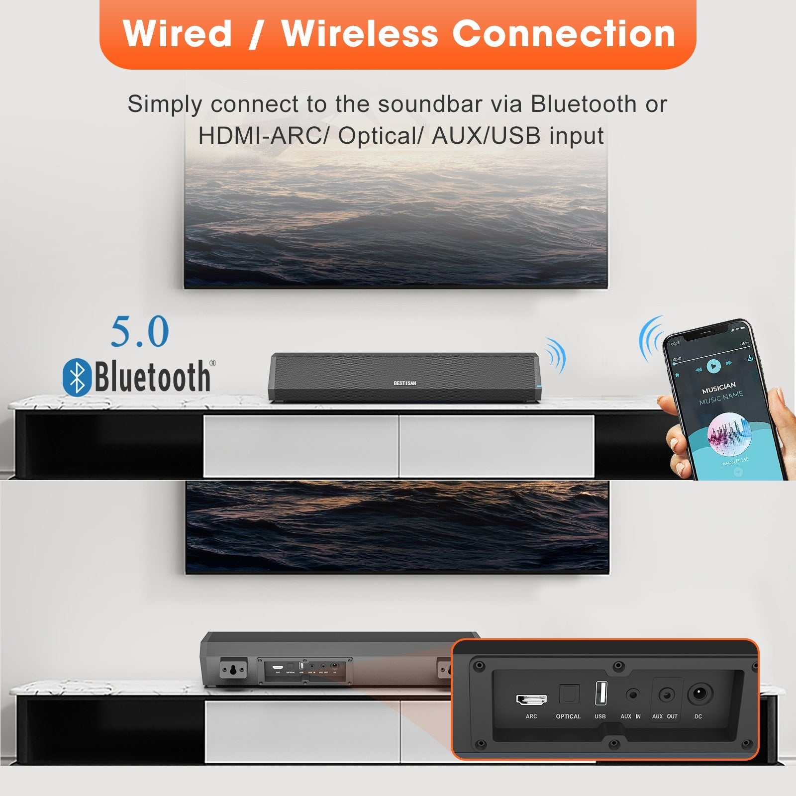 Small Wholesale Echo Wall Soundbar Bar TV Speaker Wireless Home Theater 40W High Power Sound Heater - Mi tienda