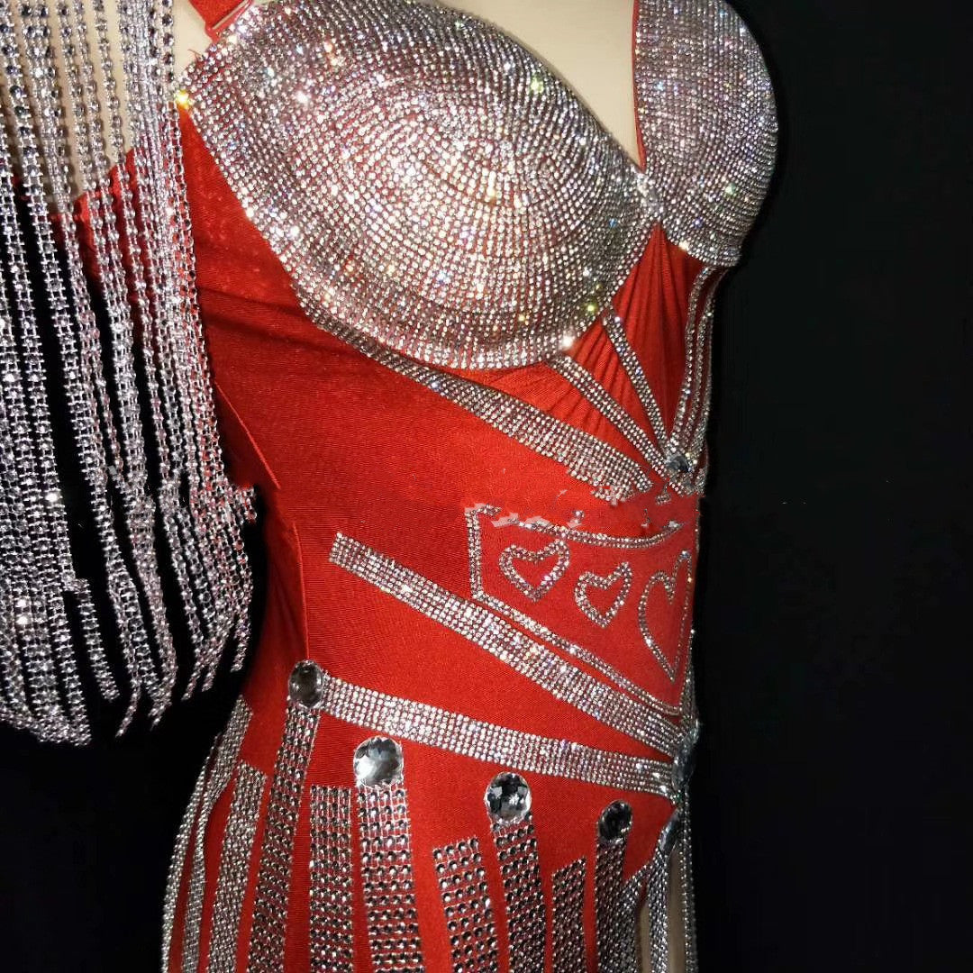 Rhinestone Tassel Mesh Elastic Thin Latin Dance Skirt - Mi tienda