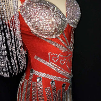Rhinestone Tassel Mesh Elastic Thin Latin Dance Skirt - Mi tienda