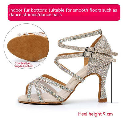 Diamond Latin Dance Shoes Women's Sandals Professional Soft Bottom