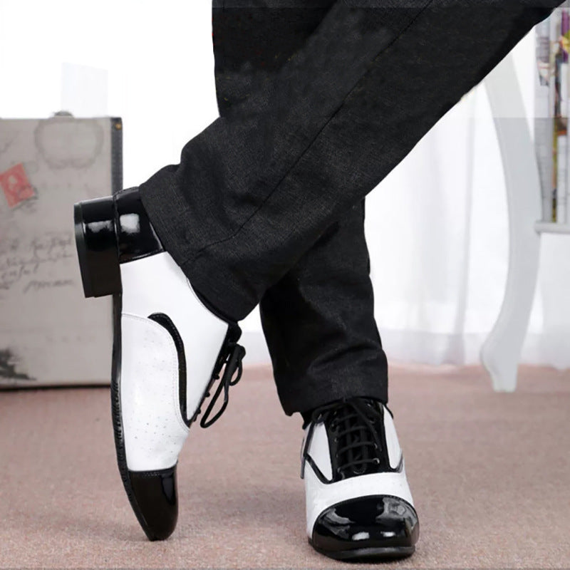 Latin Dance Shoes Men's Leather Black And White International Dancing Shoes - Mi tienda