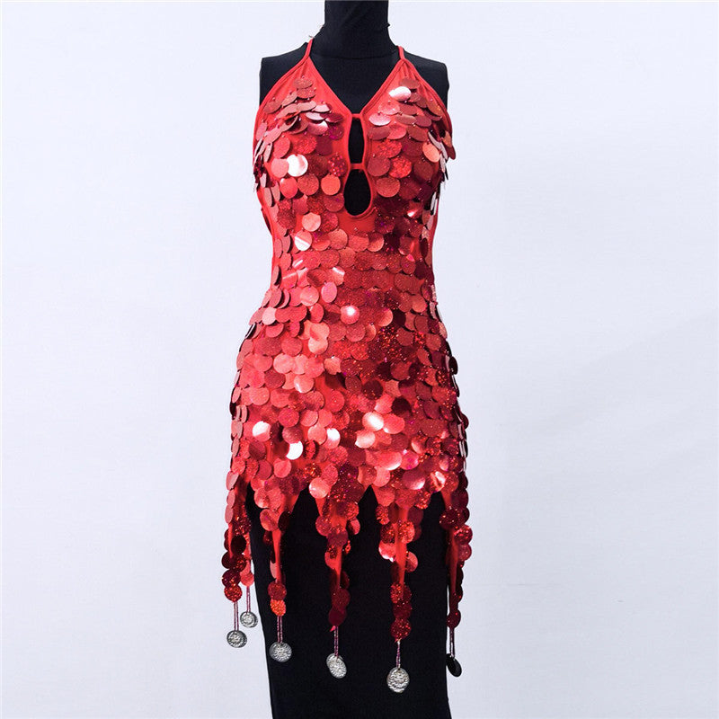 Tassel Laser Sequin Latin Dance Dress Costume - Mi tienda