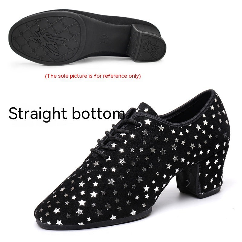 Dancing PA Female Teacher Latin Dance Shoes Suede Cowhide Square Dance Soft Bottom Starry Sky - Mi tienda